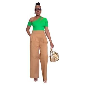 NWT The Drop Brown Sugar Wide Leg‎ Pant by Kass Stylz SZ Large- Collab Piece